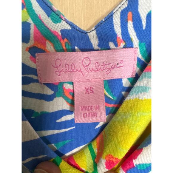 Lilly Pulitzer Fleur Dress XS Travelers Palm V-Neck Long Sleeve Fit and Flare - Picture 6 of 8